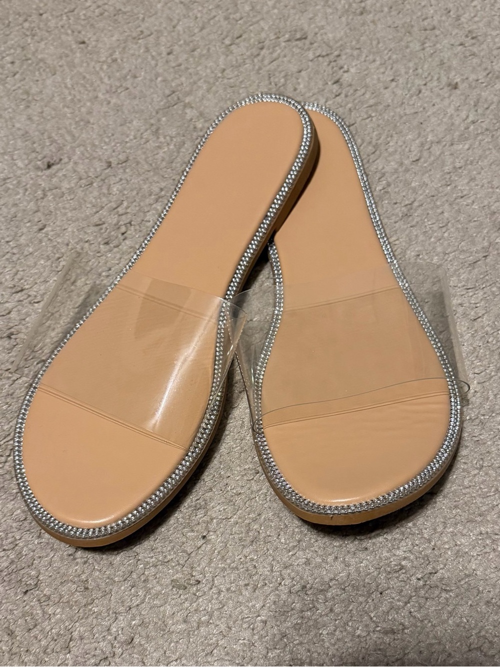 SHEIN Nude Clear Strap Slide Sandals with Rhinestone Edge